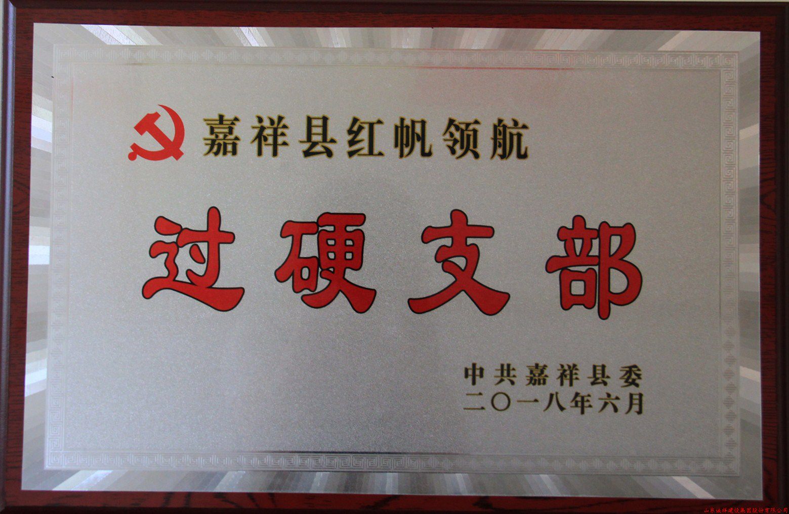 集团机关党支部被中共嘉祥县委评为2018年度红帆领航过硬支部